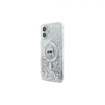 Karl Lagerfeld Capa rígida MagSafe Liquid Glitter Karl Head para Apple iPhone 16 6,1 polegadas - transparente