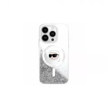 Karl Lagerfeld Capa MagSafe Liquid Glitter Karl Head para iPhone 16 Pro transparente