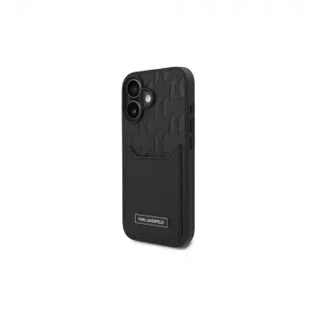 Karl Lagerfeld Capa rígida para iPhone 16 6,1 com compartimentos para cartões Monogram preta