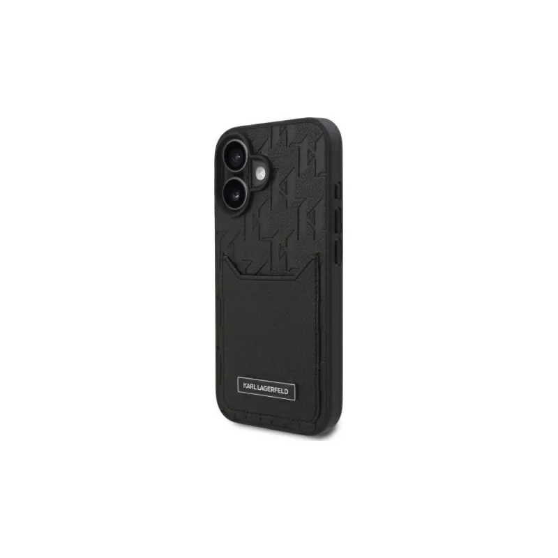 Karl Lagerfeld Capa rígida para iPhone 16 6,1 com compartimentos para cartões Monogram preta