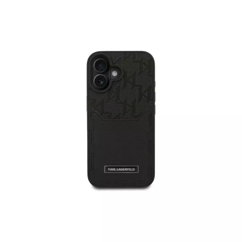 Karl Lagerfeld Capa rígida para iPhone 16 6,1 com compartimentos para cartões Monogram preta