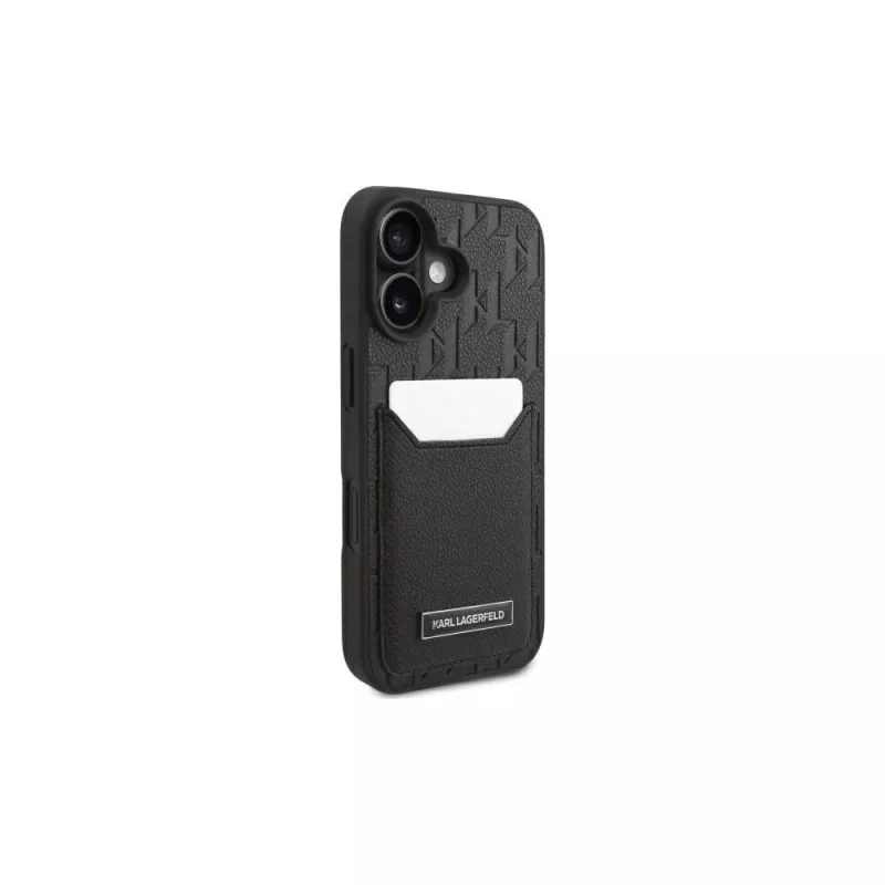 Karl Lagerfeld Capa rígida para iPhone 16 6,1 com compartimentos para cartões Monogram preta