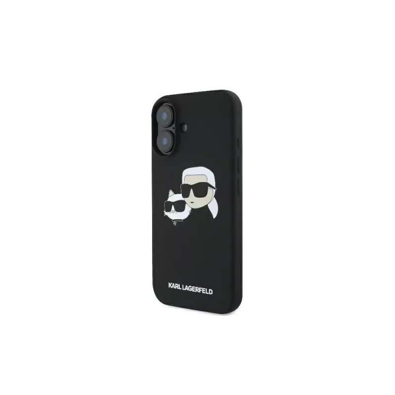 Karl Lagerfeld KLHMP16SSKCHPPLK Capa rígida de silicone preta para iPhone 16 6,1 Double Heads Print MagSafe