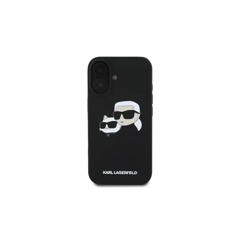 Karl Lagerfeld KLHMP16SSKCHPPLK Capa rígida de silicone preta para iPhone 16 6,1 Double Heads Print MagSafe