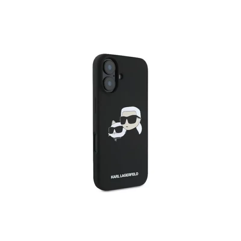 Karl Lagerfeld KLHMP16SSKCHPPLK Capa rígida de silicone preta para iPhone 16 6,1 Double Heads Print MagSafe