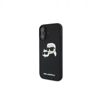 Karl Lagerfeld Capa rígida de silicone preta para iPhone 16 Plus 6,7 polegadas Double Heads Print MagSafe