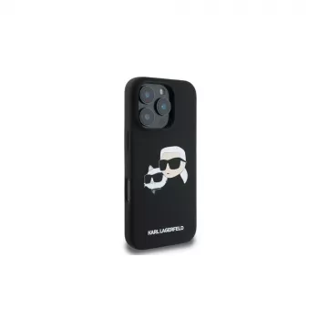 Karl Lagerfeld KLHMP16LSKCHPPLK Capa rígida de silicone preta para iPhone 16 Pro 6,3 polegadas Double Heads Print MagSafe