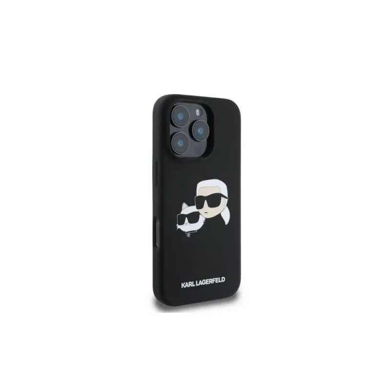 Karl Lagerfeld KLHMP16LSKCHPPLK Capa rígida de silicone preta para iPhone 16 Pro 6,3 polegadas Double Heads Print MagSafe