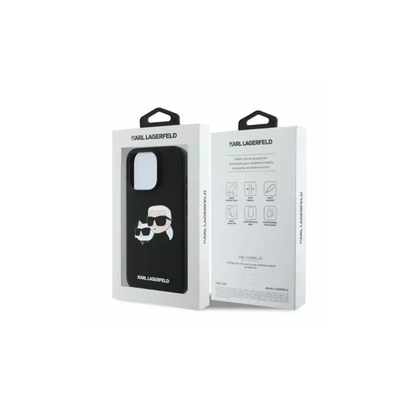 Karl Lagerfeld KLHMP16LSKCHPPLK Capa rígida de silicone preta para iPhone 16 Pro 6,3 polegadas Double Heads Print MagSafe