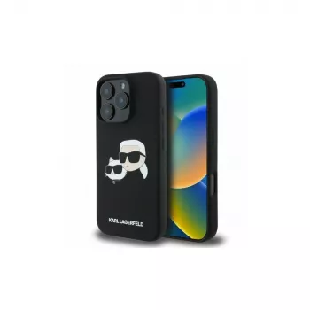 Karl Lagerfeld KLHMP16XSKCHPPLK Capa rígida de silicone preta para iPhone 16 Pro Max 6,9 Double Heads Print MagSafe