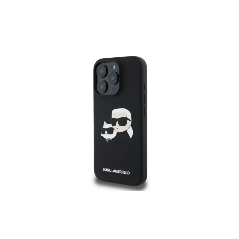 Karl Lagerfeld KLHMP16XSKCHPPLK Capa rígida de silicone preta para iPhone 16 Pro Max 6,9 Double Heads Print MagSafe