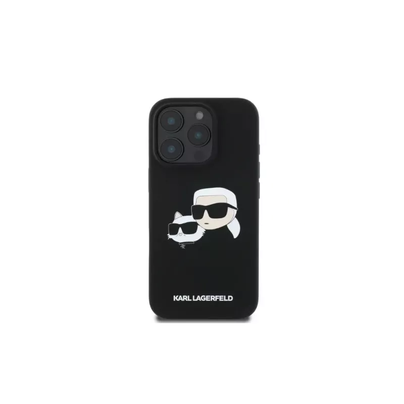 Karl Lagerfeld KLHMP16XSKCHPPLK Capa rígida de silicone preta para iPhone 16 Pro Max 6,9 Double Heads Print MagSafe