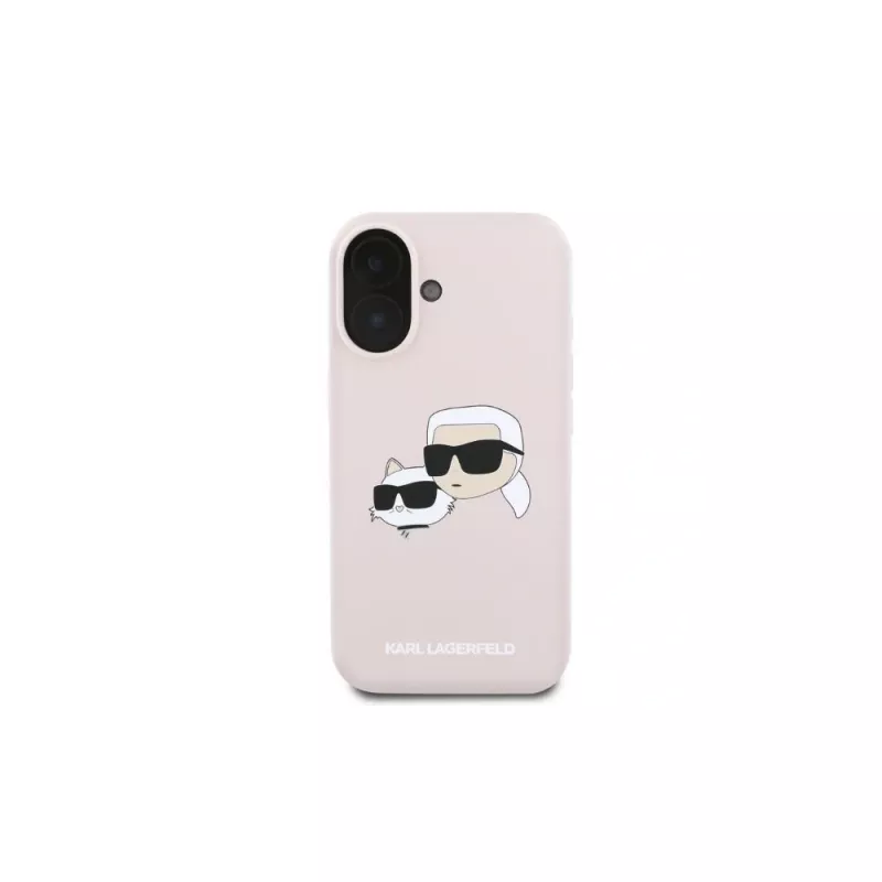 Karl Lagerfeld KLHMP16SSKCHPPLP Capa rígida de silicone rosa para iPhone 16 6,1 polegadas com Double Heads Print e MagSafe