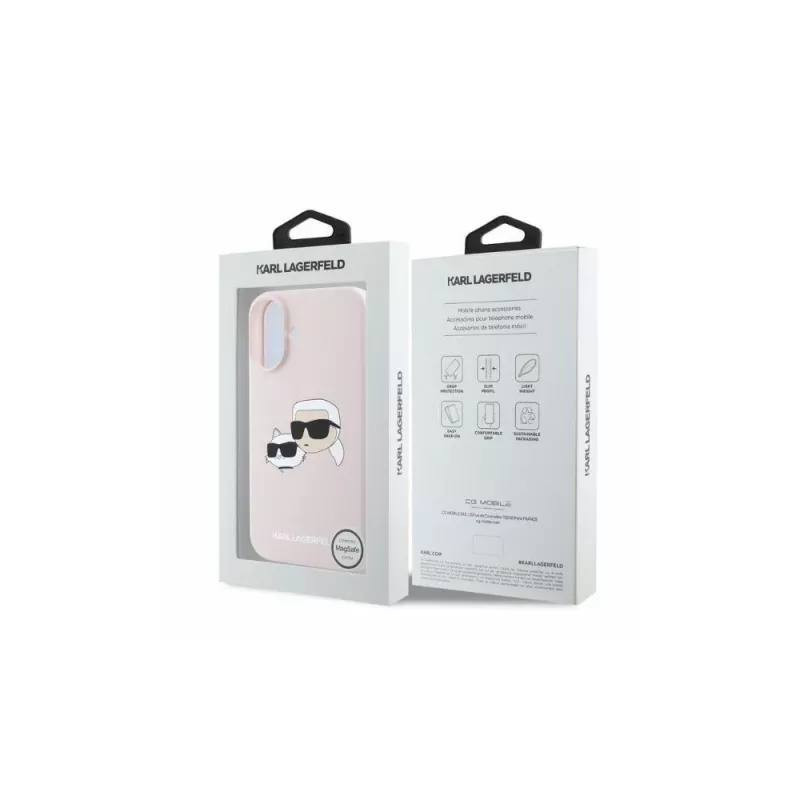 Karl Lagerfeld KLHMP16SSKCHPPLP Capa rígida de silicone rosa para iPhone 16 6,1 polegadas com Double Heads Print e MagSafe