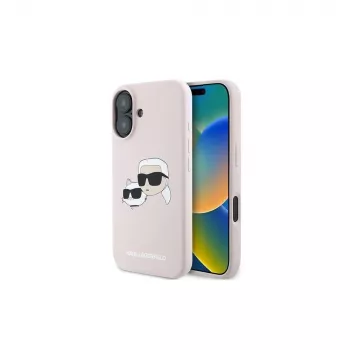 Karl Lagerfeld KLHMP16MSKCHPPLP Capa rígida de silicone rosa para iPhone 16 Plus 6,7 polegadas com Double Heads Print e MagSafe