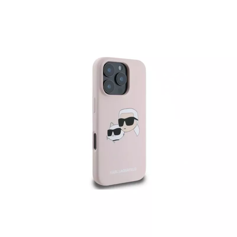 Karl Lagerfeld KLHMP16LSKCHPPLP Capa rígida de silicone rosa para iPhone 16 Pro 6,3 polegadas Double Heads Print MagSafe