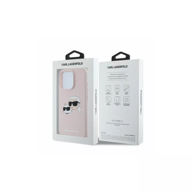 Karl Lagerfeld KLHMP16LSKCHPPLP Capa rígida de silicone rosa para iPhone 16 Pro 6,3 polegadas Double Heads Print MagSafe