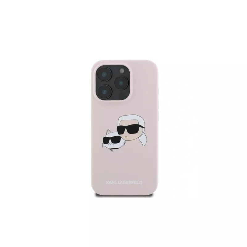 Karl Lagerfeld KLHMP16XSKCHPPLP Capa rígida de silicone rosa para iPhone 16 Pro Max 6,9 polegadas com Double Heads Print e MagSafe