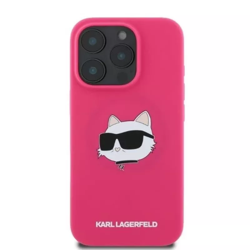 Karl Lagerfeld KLHMP16XSCHPPLF Capa rígida de silicone fúcsia para iPhone 16 Pro Max 6,9 polegadas Choupette Head Print MagSafe