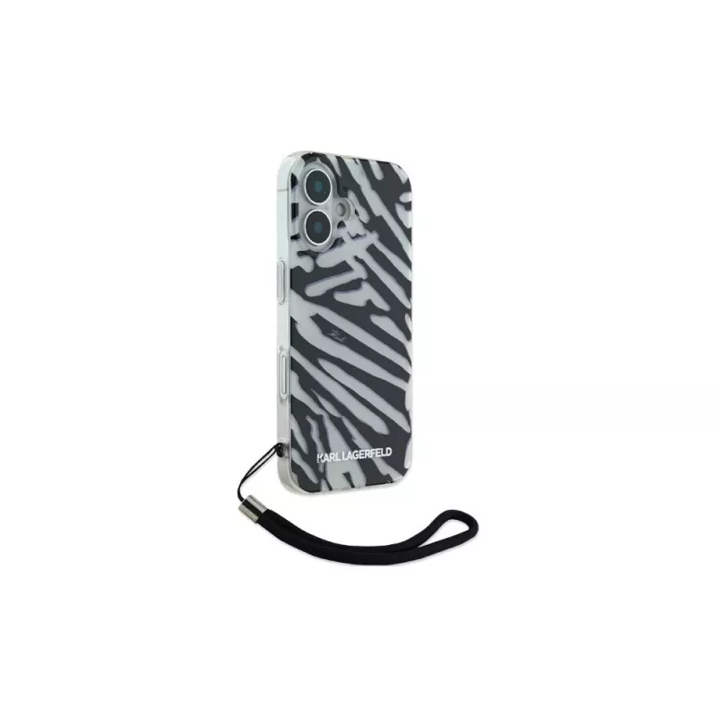 Karl Lagerfeld Capa traseira IML Zebra Pattern & Cord para Apple iPhone 16 - preta