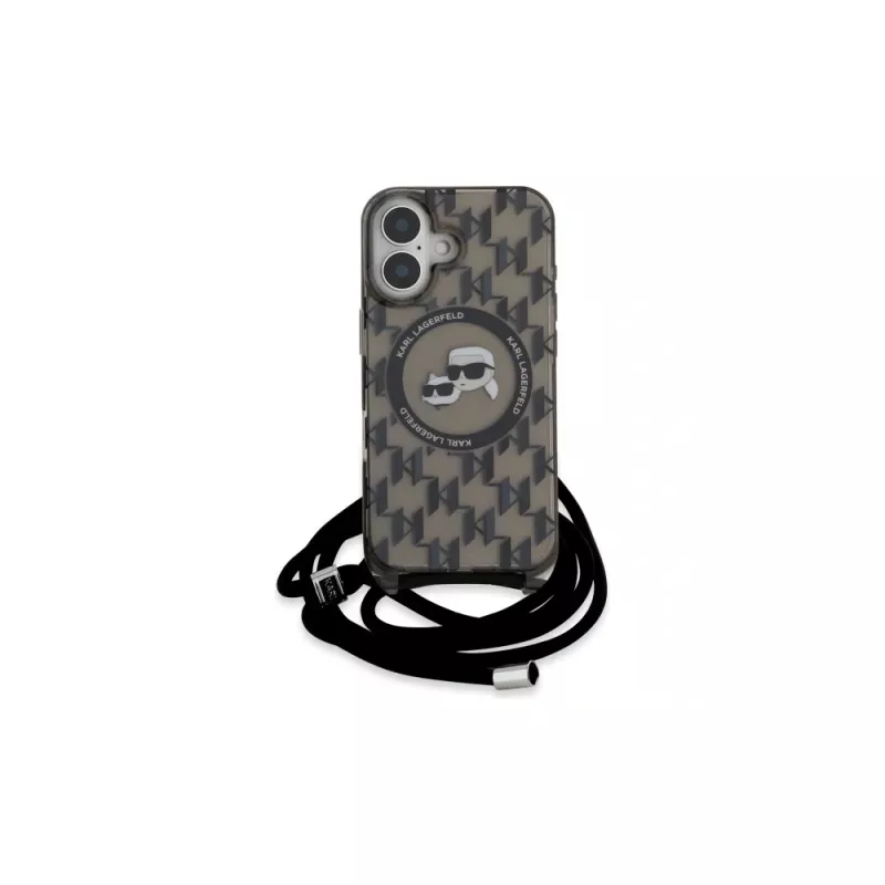 Karl Lagerfeld KLHMP16SHCKCKLCK Capa rígida preta para iPhone 16 6,1 IML Crossbody Monogram Karl & Choupette Head MagSafe
