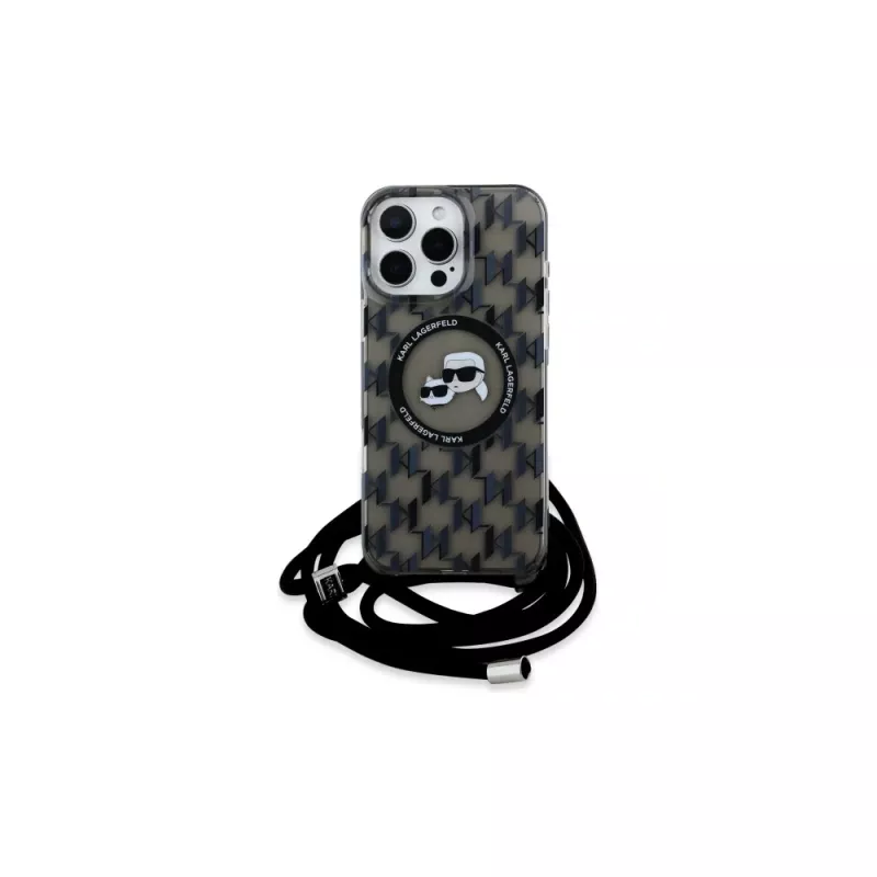 Karl Lagerfeld KLHMP16LHCKCKLCK Capa rígida para iPhone 16 Pro 6,3 polegadas IML Crossbody Monogram Karl & Choupette Head MagSafe preta