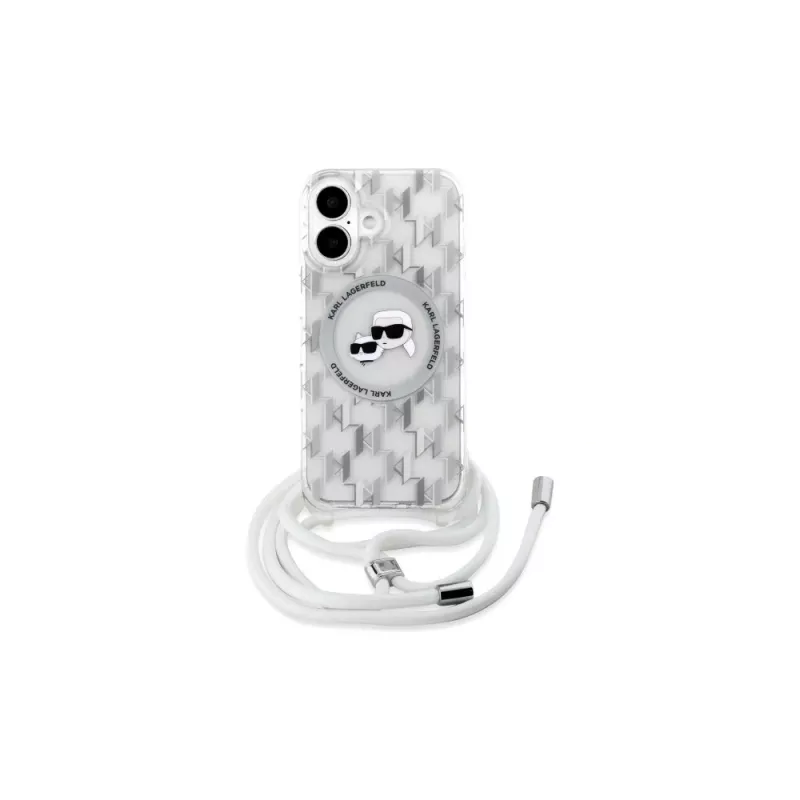 Karl Lagerfeld KLHMP16SHCKCKLCT Capa rígida transparente para iPhone 16 6,1 polegadas IML Crossbody Monogram Karl & Choupette Head MagSafe