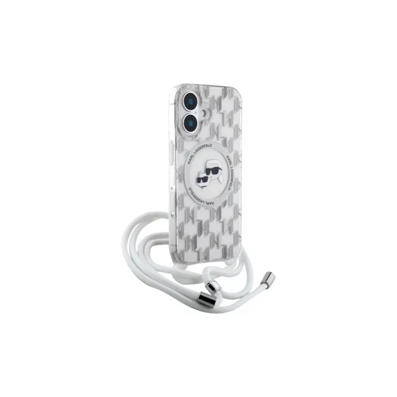 Karl Lagerfeld KLHMP16SHCKCKLCT Capa rígida transparente para iPhone 16 6,1 polegadas IML Crossbody Monogram Karl & Choupette Head MagSafe