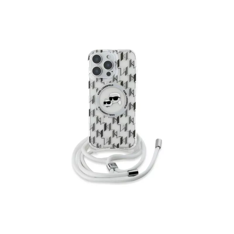Karl Lagerfeld KLHMP16LHCKCKLCT Capa rígida transparente para iPhone 16 Pro 6,3 polegadas IML Crossbody Monogram Karl & Choupette Head MagSafe