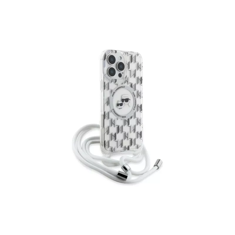 Karl Lagerfeld KLHMP16LHCKCKLCT Capa rígida transparente para iPhone 16 Pro 6,3 polegadas IML Crossbody Monogram Karl & Choupette Head MagSafe
