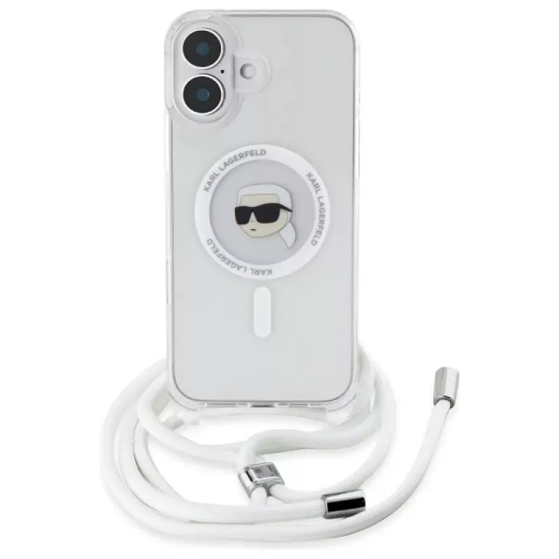 Karl Lagerfeld KLHMP16SHCKHNT Capa rígida transparente para iPhone 16 Crossbody IML Karl Head MagSafe