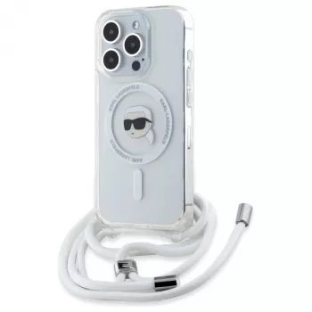 Karl Lagerfeld KLHMP16XHCKHNT Capa rígida transparente para iPhone 16 Pro Max 6,9 polegadas Crossbody IML Karl Head MagSafe