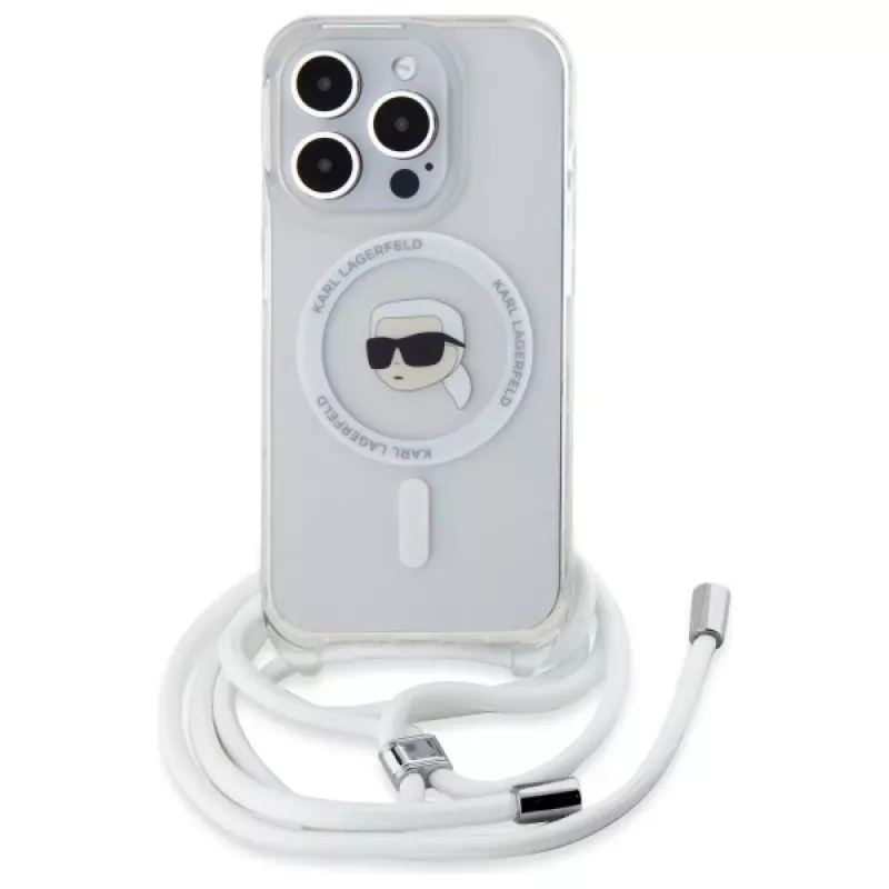 Karl Lagerfeld KLHMP16XHCKHNT Capa rígida transparente para iPhone 16 Pro Max 6,9 polegadas Crossbody IML Karl Head MagSafe