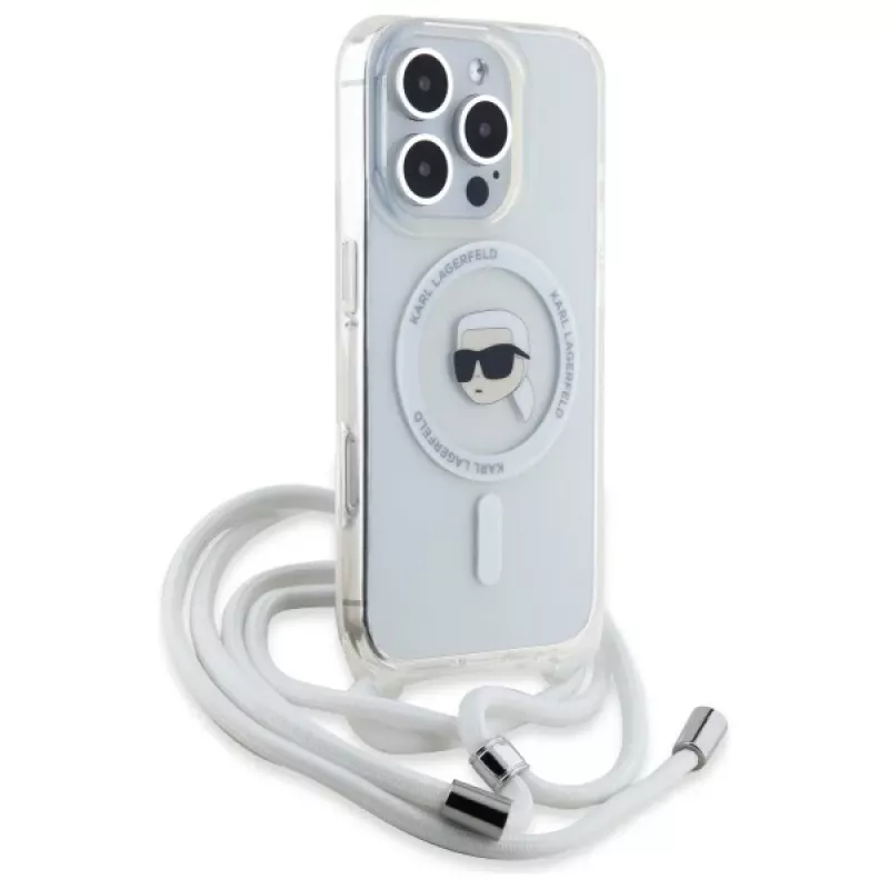 Karl Lagerfeld KLHMP16XHCKHNT Capa rígida transparente para iPhone 16 Pro Max 6,9 polegadas Crossbody IML Karl Head MagSafe