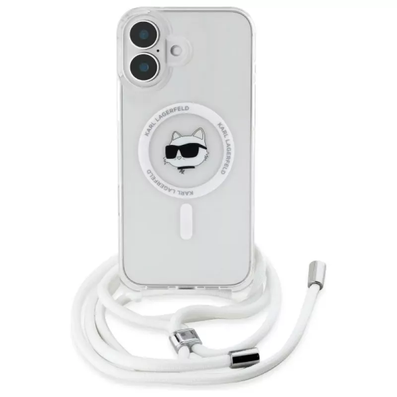 Karl Lagerfeld KLHMP16SHCCHNT Capa rígida transparente para iPhone 16 6,1 IML Choupette Head & Cord MagSafe