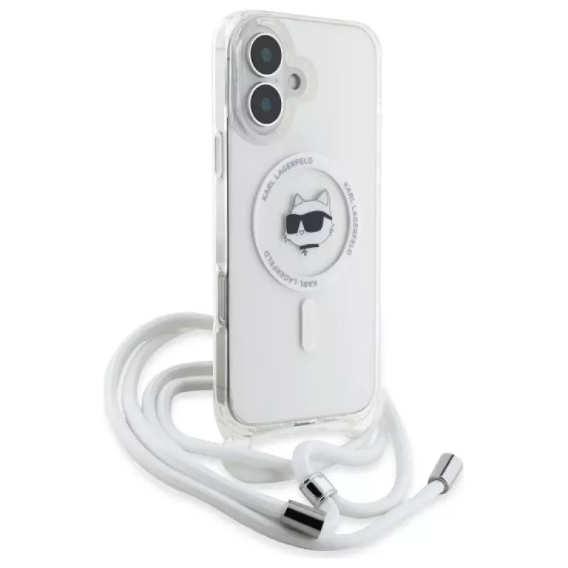 Karl Lagerfeld KLHMP16SHCCHNT Capa rígida transparente para iPhone 16 6,1 IML Choupette Head & Cord MagSafe