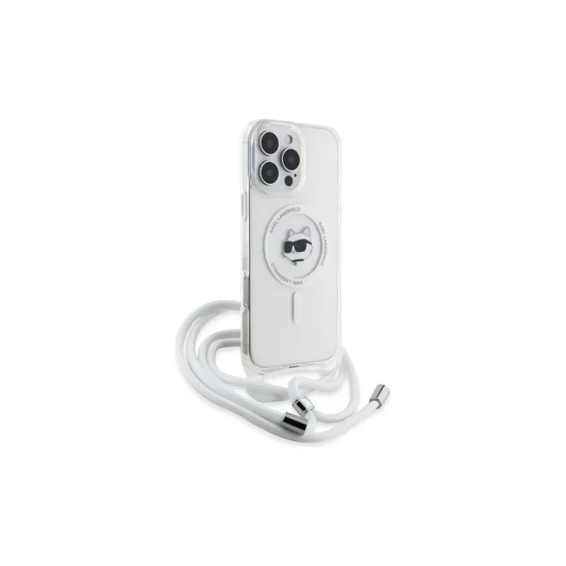 Karl Lagerfeld KLHMP16XHCCHNT Capa rígida transparente para iPhone 16 Pro Max 6,9 IML Choupette Head & Cord MagSafe