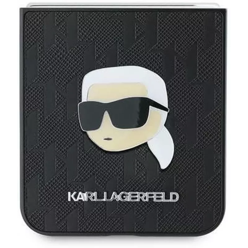 Karl Lagerfeld KLHCZF6PGKSKIHK Capa rígida Saffiano Monogram para Samsung Galaxy Z Flip 6 / Z Flip 7 FE, preta