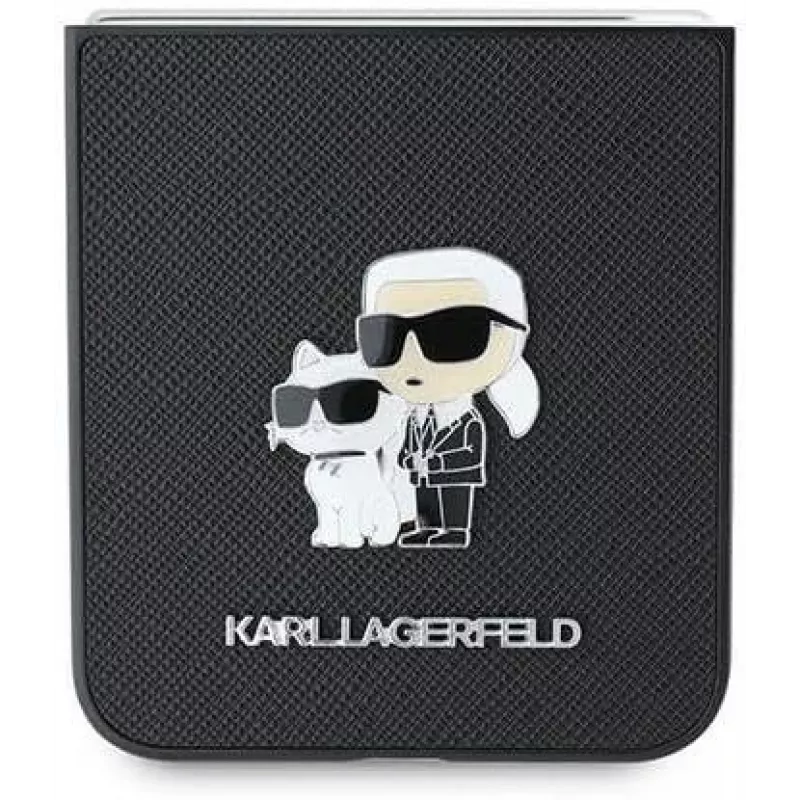 Karl Lagerfeld KLHCZF6SAPKCNPK Capa Saffiano Metal Pin para Samsung Galaxy Z Flip6 / Z Flip7 FE, preta