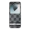 Capa rígida protetora DKNY DKHCZF6PCPTSSK para Samsung Galaxy Z Flip6 F741 / Z Flip7 FE, padrão xadrez preto com riscas impressas