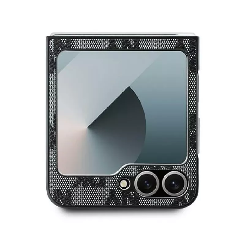 Capa rígida protetora DKNY DKHCZF6PCPTSSK para Samsung Galaxy Z Flip6 F741 / Z Flip7 FE, padrão xadrez preto com riscas impressas