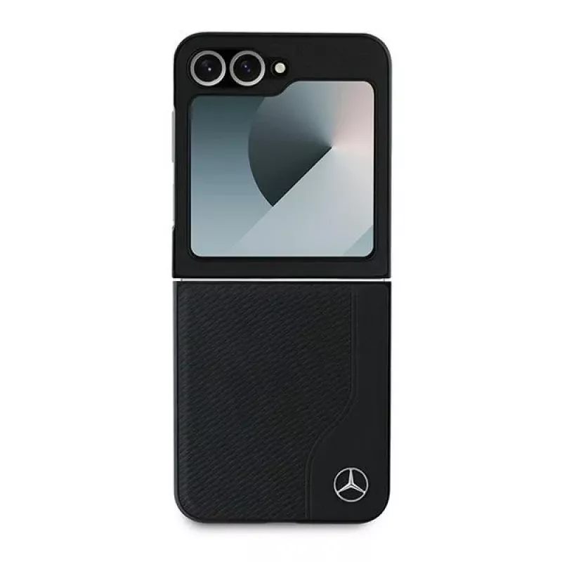 Capa MagSafe Mercedes-Benz MEHMZF623RBGVK em pele com efeito madeira para Samsung Galaxy Z Flip6 / Z Flip7 FE, preto