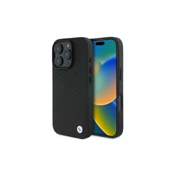 Capa rígida BMW BMHMP16X23RDDK para iPhone 16 Pro Max 6,9 preta Sign Leather Diamond Metal Logo MagSafe