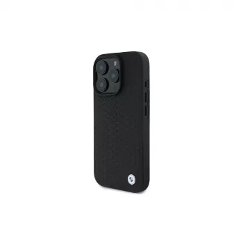 Capa rígida BMW BMHMP16X23RDDK para iPhone 16 Pro Max 6,9 preta Sign Leather Diamond Metal Logo MagSafe