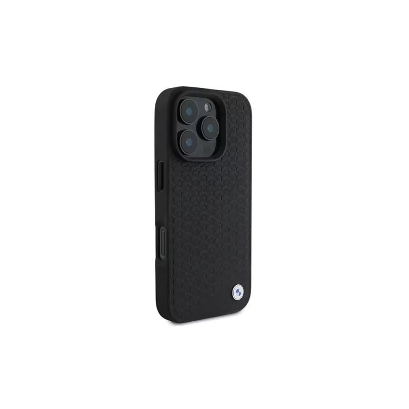 Capa rígida BMW BMHMP16X23RDDK para iPhone 16 Pro Max 6,9 preta Sign Leather Diamond Metal Logo MagSafe