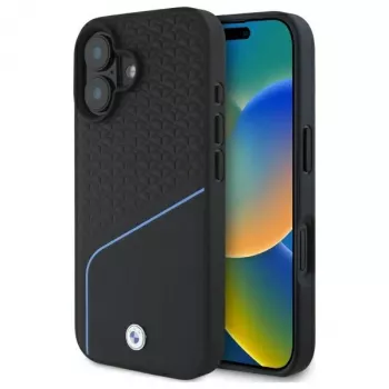 Capa rígida MagSafe BMW Sign Leather Textured And Line para Apple iPhone 16 6,1 polegadas - preto