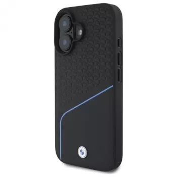 Capa rígida MagSafe BMW Sign Leather Textured And Line para Apple iPhone 16 6,1 polegadas - preto
