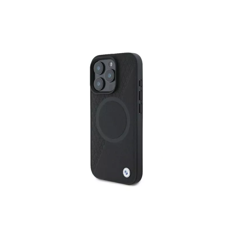 Capa rígida BMW BMHMP16L23RTPK para iPhone 16 Pro 6,3 preta Sign Leather Half Textured And Circle MagSafe