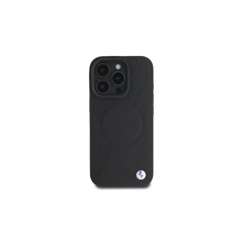 Capa rígida BMW BMHMP16L23RTPK para iPhone 16 Pro 6,3 preta Sign Leather Half Textured And Circle MagSafe