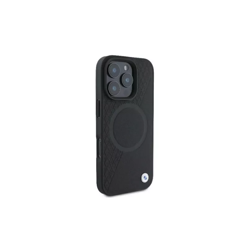 Capa rígida BMW BMHMP16L23RTPK para iPhone 16 Pro 6,3 preta Sign Leather Half Textured And Circle MagSafe